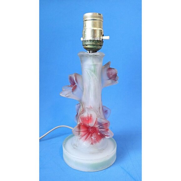 Vintage Depression Glass Lamp Flowers Satin Glass - Picture 1 of 5